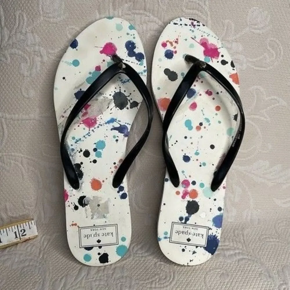 NWD Kate Spade Splatter Pattern Black Strap Felton Flip Flop Women Size 11 FLAWS